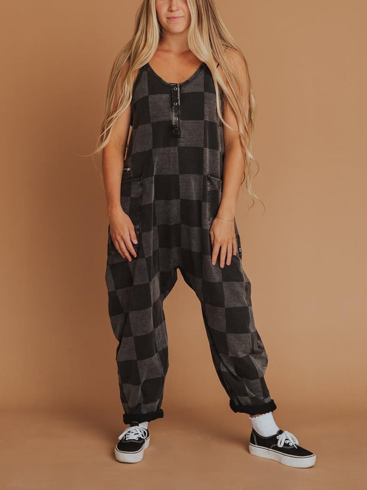 Women's Button Neck Suspender Jumpsuit Casual Overalls(BUY 2 FRRE SHIPPING)