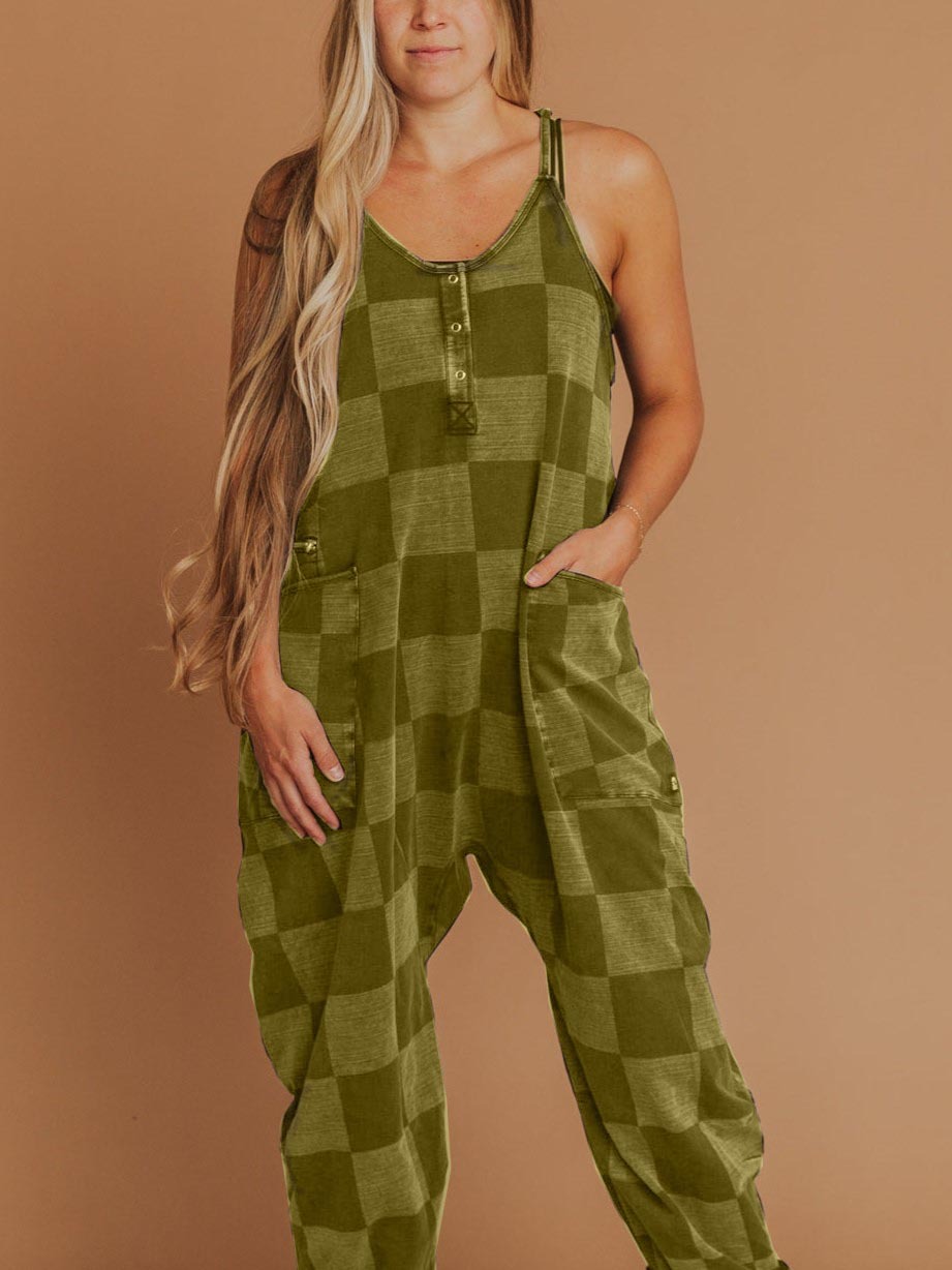 Women's Button Neck Suspender Jumpsuit Casual Overalls(BUY 2 FRRE SHIPPING)