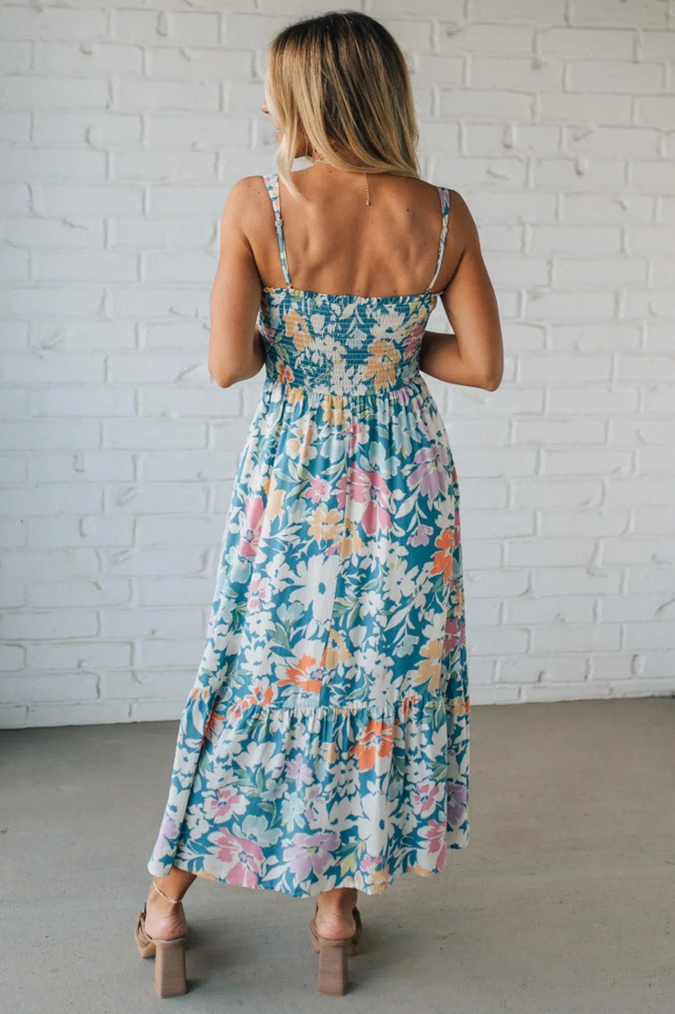 Tapered Strap Floral Midi Dress