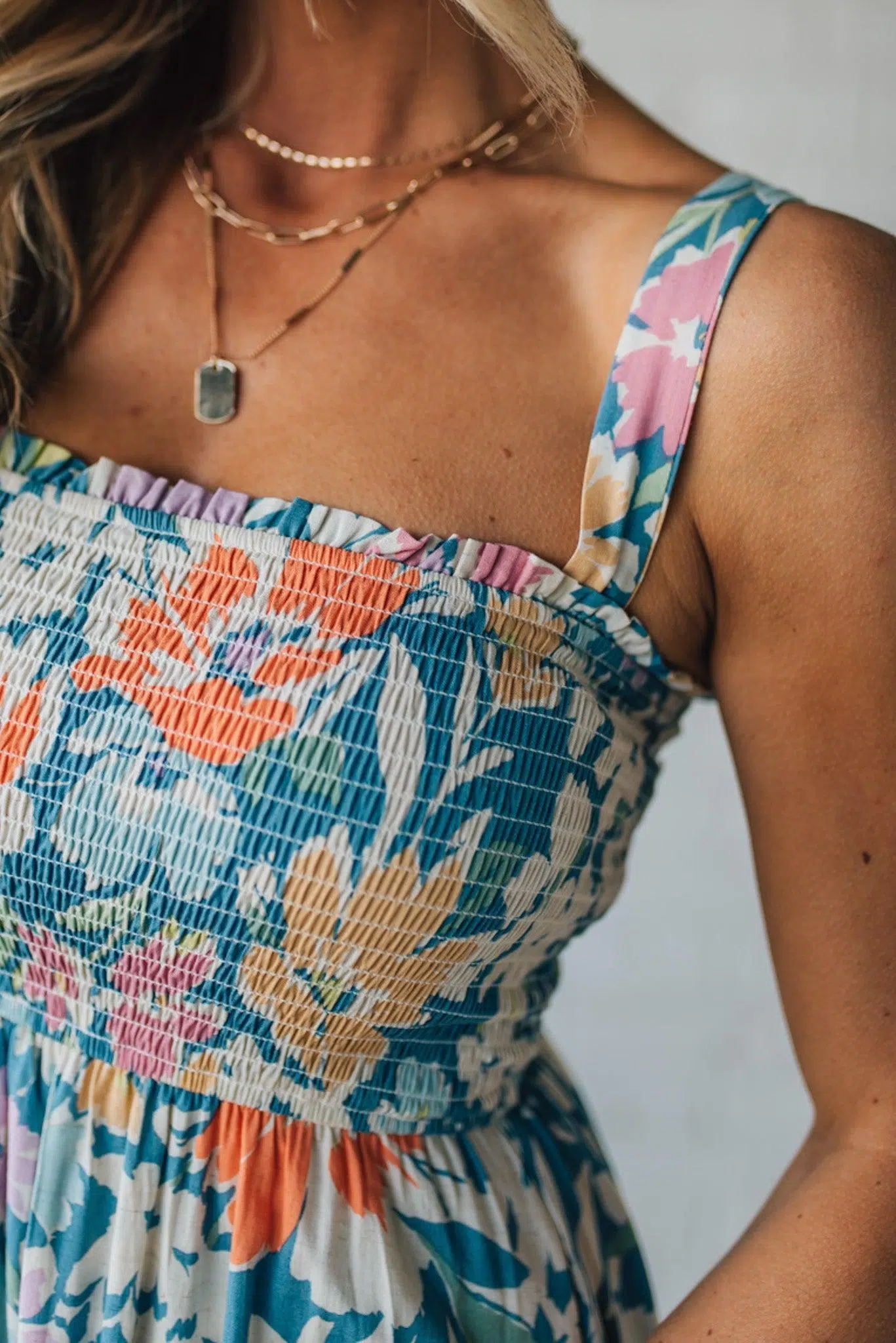 Tapered Strap Floral Midi Dress