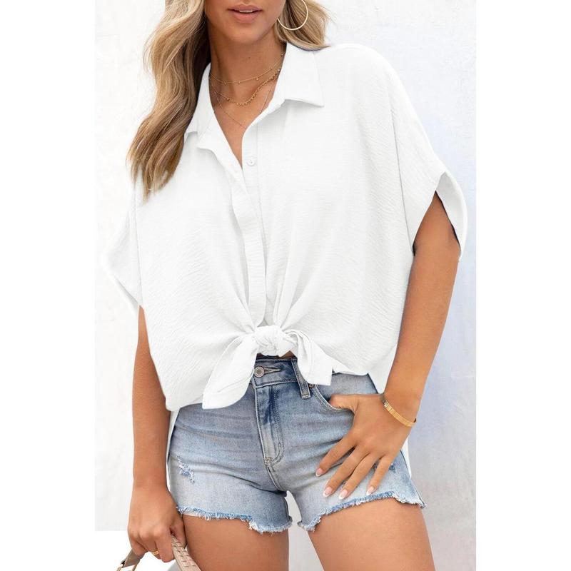 Women's Solid Color V-Neck Button Batwing Sleeve Shirt(BUY 2 FREE SHIPPING)