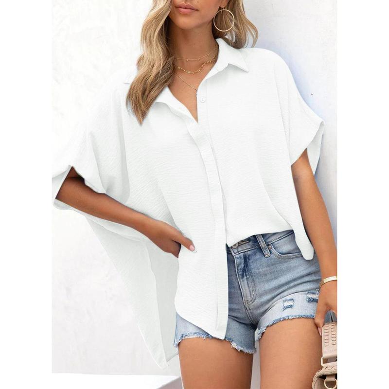 Women's Solid Color V-Neck Button Batwing Sleeve Shirt(BUY 2 FREE SHIPPING)