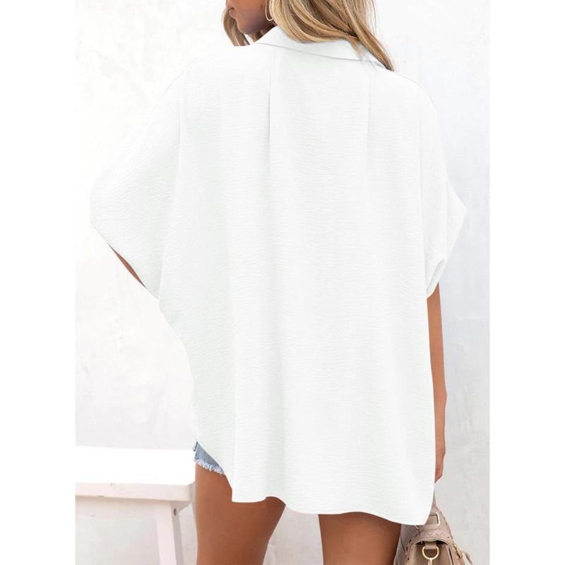 Women's Solid Color V-Neck Button Batwing Sleeve Shirt(BUY 2 FREE SHIPPING)