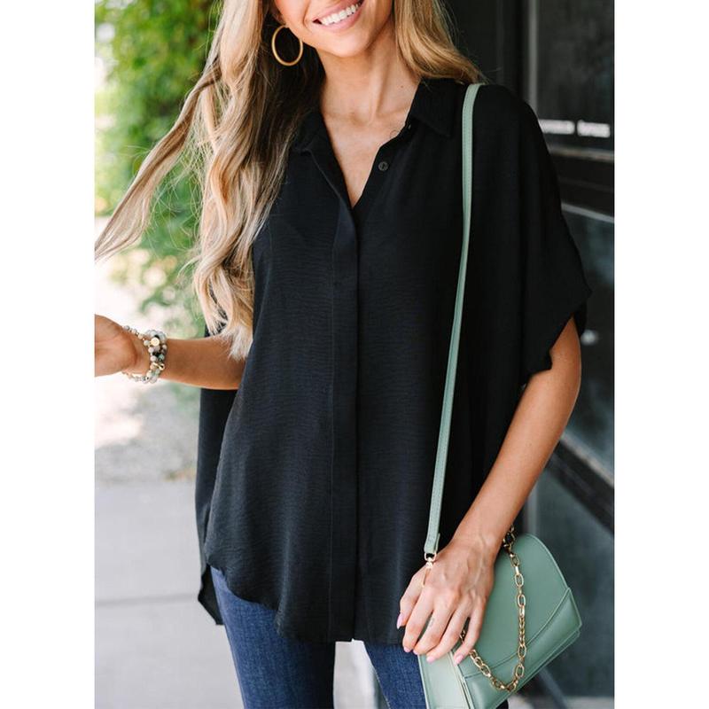 Women's Solid Color V-Neck Button Batwing Sleeve Shirt(BUY 2 FREE SHIPPING)