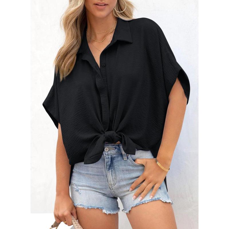Women's Solid Color V-Neck Button Batwing Sleeve Shirt(BUY 2 FREE SHIPPING)