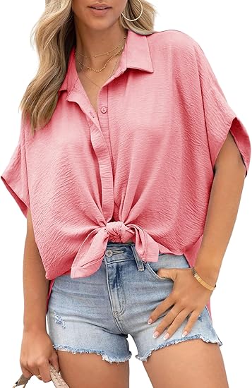 Women's Solid Color V-Neck Button Batwing Sleeve Shirt(BUY 2 FREE SHIPPING)