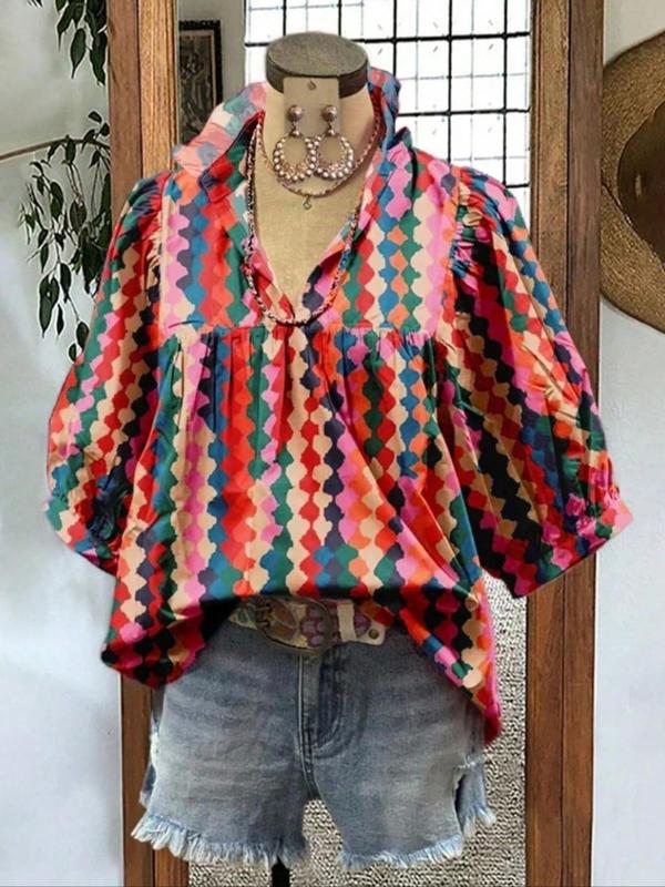 Women's Casual V-Neck Nine-Point Sleeve Bohemian Floral Print Women's Dress(BUY 2 FREE SHIPPING)