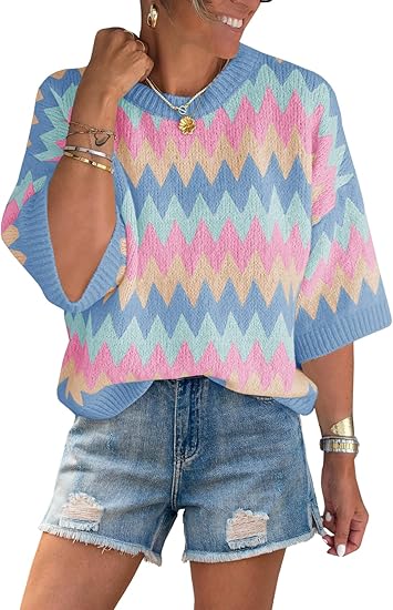 Women's short sleeve round neck color block striped top（BUY 2 FREE SHIPPING)