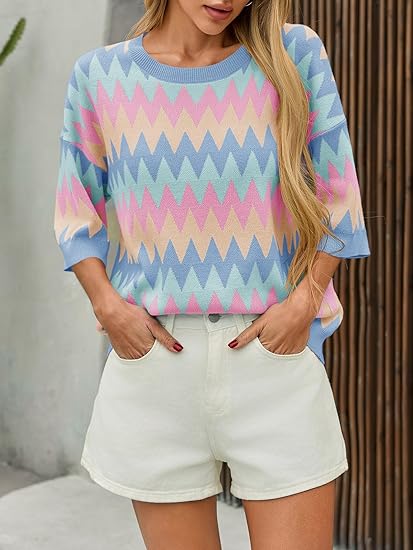 Women's short sleeve round neck color block striped top（BUY 2 FREE SHIPPING)