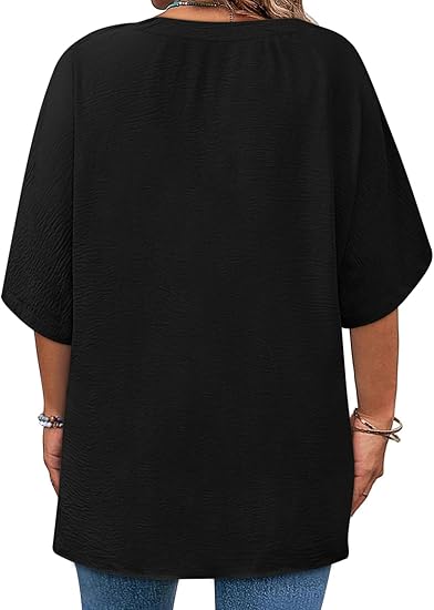 Plus Size Tops for Womens 2025 V Neck 3/4 Sleeve T-Shirts Summer Loose Blouses（BUY 3 FREE SHIPPING)