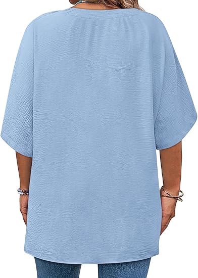 Plus Size Tops for Womens 2025 V Neck 3/4 Sleeve T-Shirts Summer Loose Blouses（BUY 3 FREE SHIPPING)