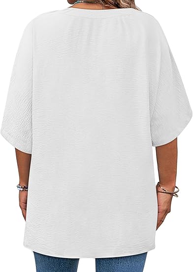 Plus Size Tops for Womens 2025 V Neck 3/4 Sleeve T-Shirts Summer Loose Blouses（BUY 3 FREE SHIPPING)