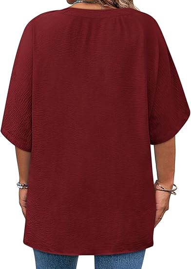Plus Size Tops for Womens 2025 V Neck 3/4 Sleeve T-Shirts Summer Loose Blouses（BUY 3 FREE SHIPPING)