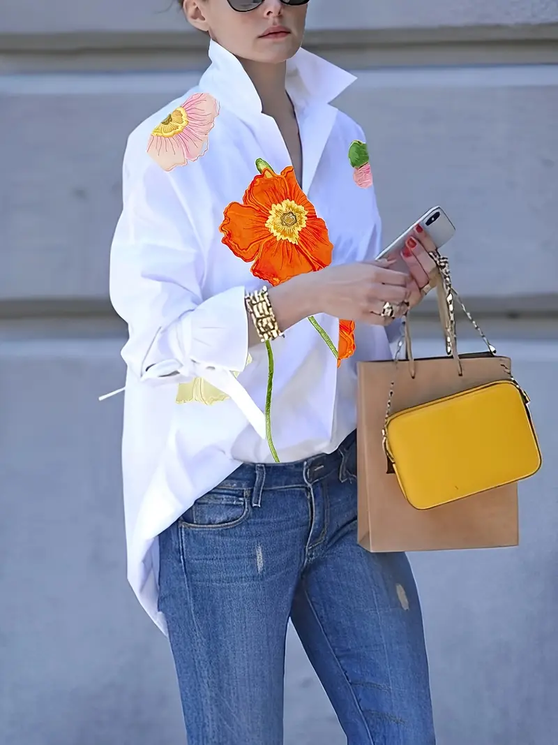 Women's Casual Floral Print Knot Neck Long Sleeve Shirt（BUY 2 FREE SHIPPING)
