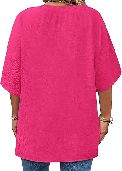 Plus Size Tops for Womens 2025 V Neck 3/4 Sleeve T-Shirts Summer Loose Blouses（BUY 3 FREE SHIPPING)