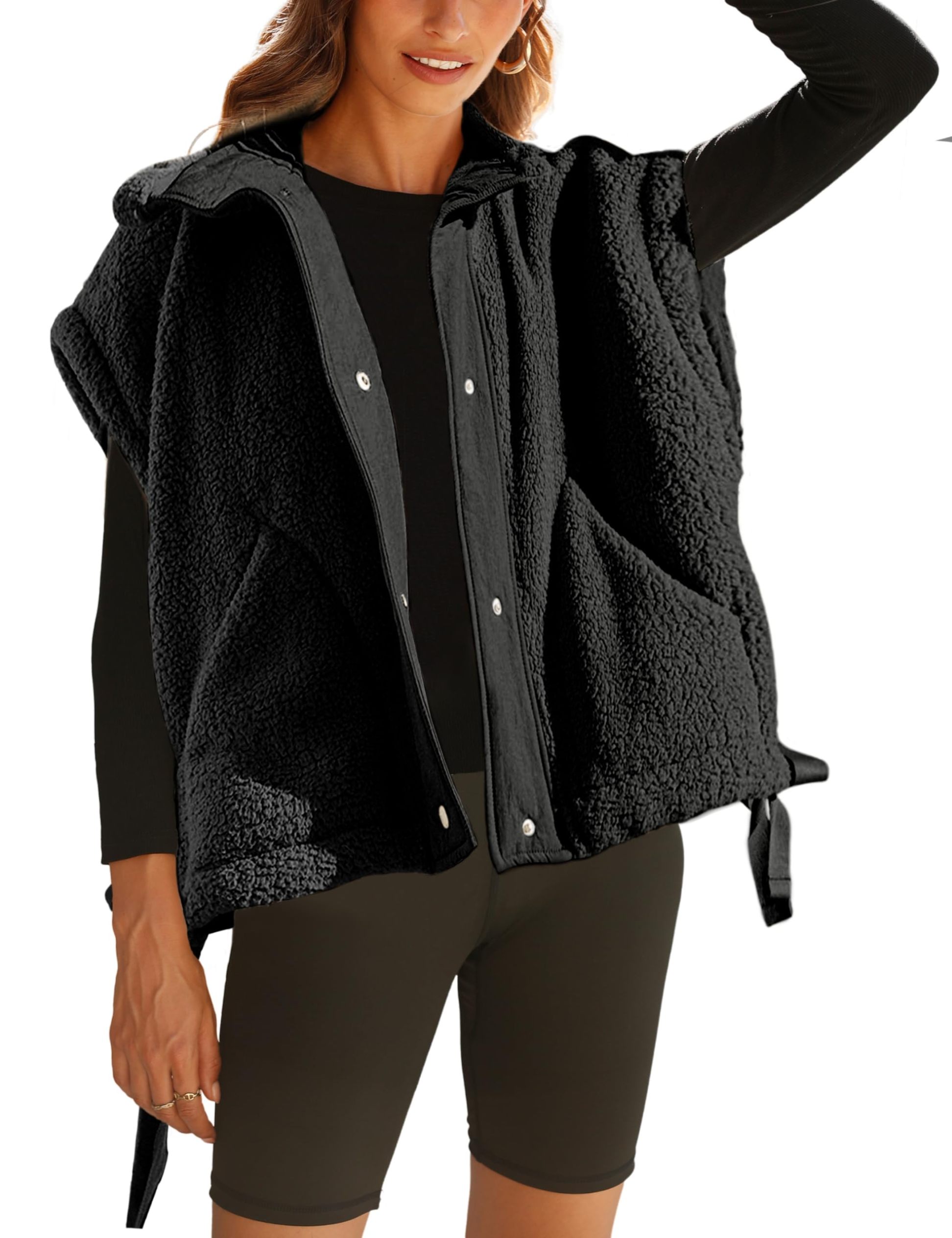 Women's Fuzzy Fleece Vest Oversized Button Down Sherpa Jacket（BUY 2 FREE SHIPPING)