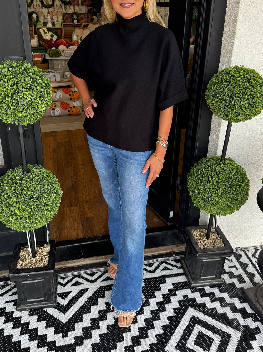 Mid-high collar knitted short-sleeved top（BUY 2 FREE SHIPPING)