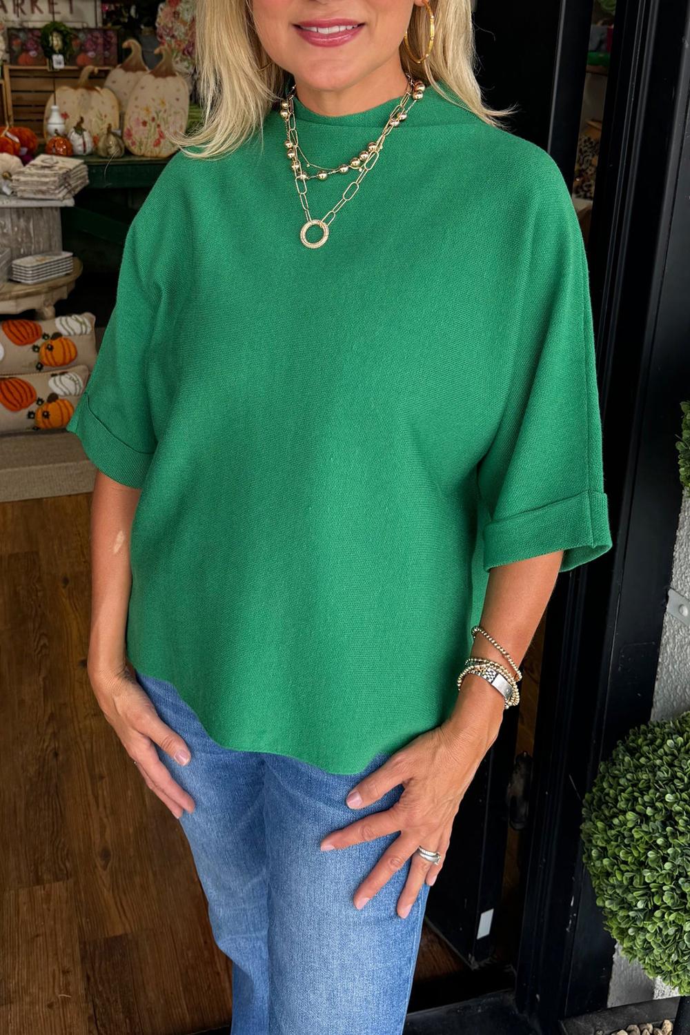 Mid-high collar knitted short-sleeved top（BUY 2 FREE SHIPPING)