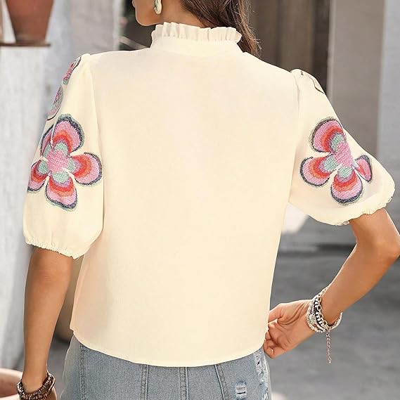 Women's Bohemian V-neck Puff Sleeve Top(BUY 2 FREE SHIPPING)