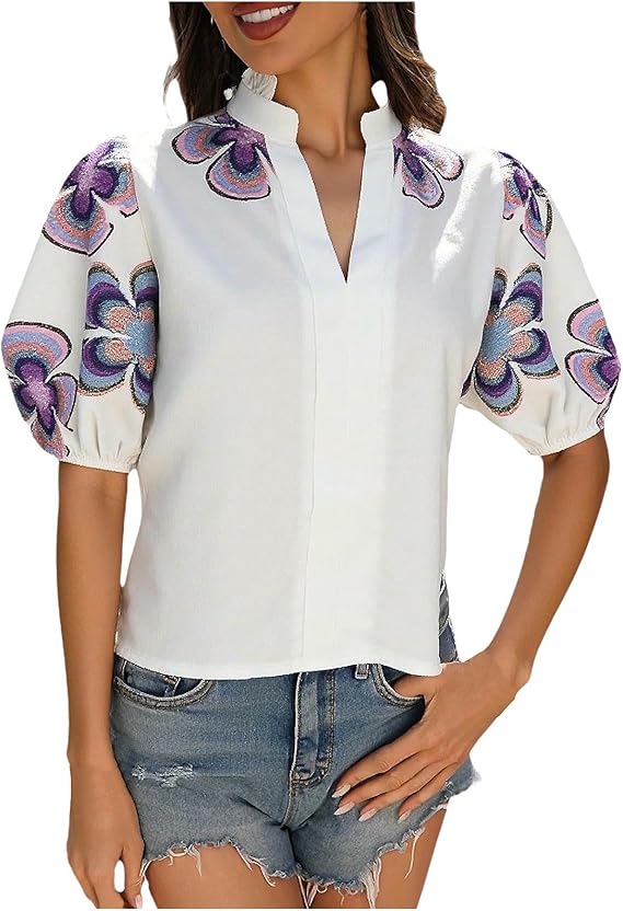 Women's Bohemian V-neck Puff Sleeve Top(BUY 2 FREE SHIPPING)
