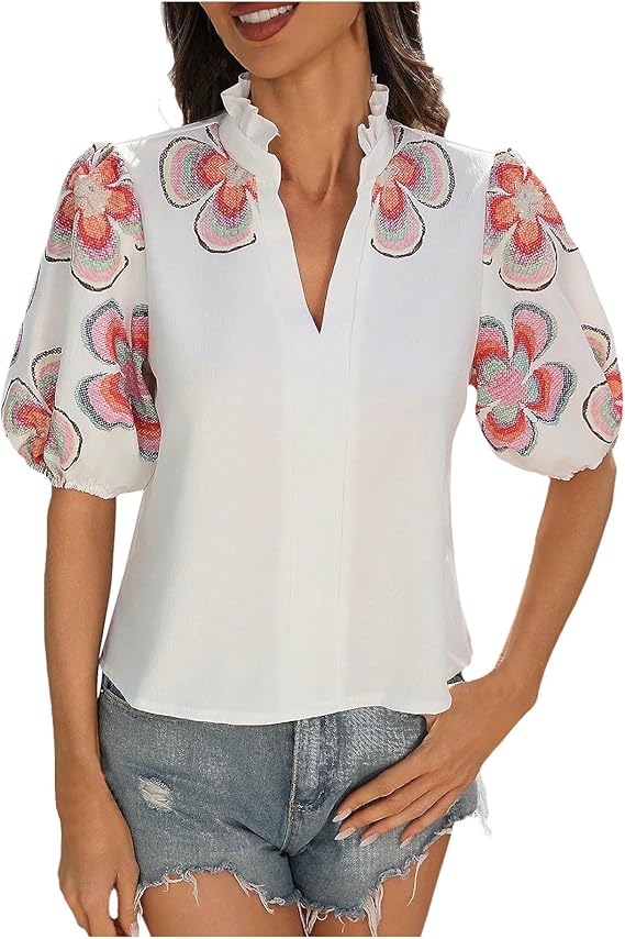 Women's Bohemian V-neck Puff Sleeve Top(BUY 2 FREE SHIPPING)