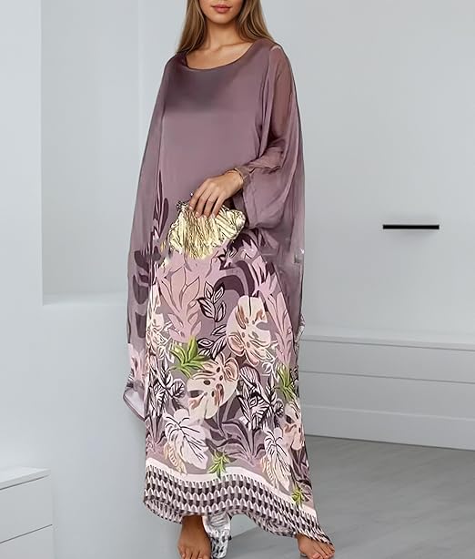 Women's Plus Size Batwing Sleeve Bohemian Print Round Neck Maxi Dress（BUY 2 FREE SHIPPING)