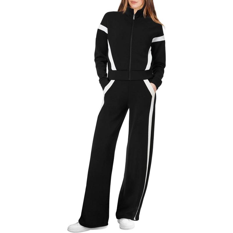 Women Sweatsuit 2 Piece Outfits Sweatshirt Wide Leg Sweatpant Tracksuit