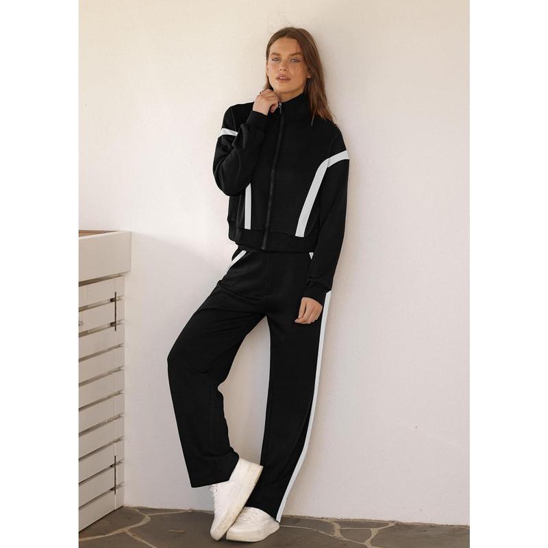 Women Sweatsuit 2 Piece Outfits Sweatshirt Wide Leg Sweatpant Tracksuit