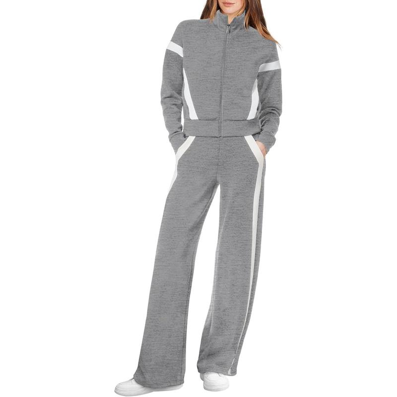 Women Sweatsuit 2 Piece Outfits Sweatshirt Wide Leg Sweatpant Tracksuit