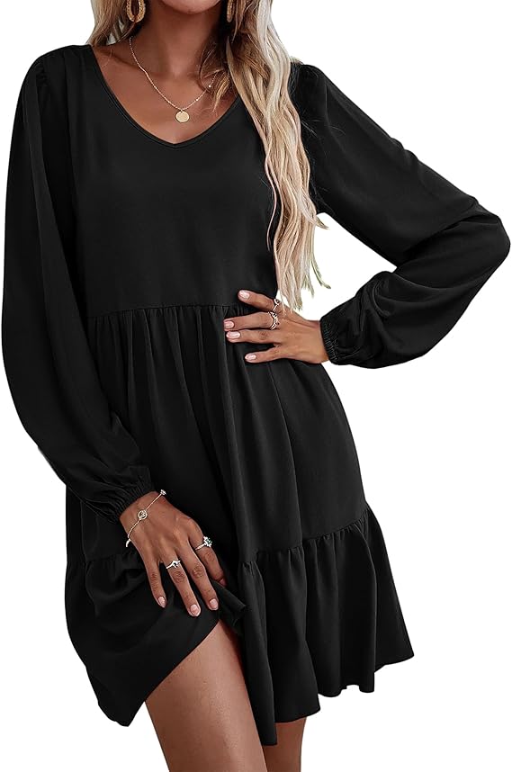Women's Casual V-Neck A-Line Pocket Long Sleeve Dress(BUY 2 FREE SHIPPING)