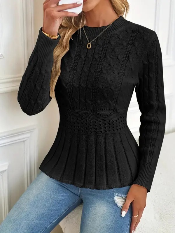 Women's Chunky Knit Crew Neck Long Sleeve Knit Top (Buy 2 Free Shipping)