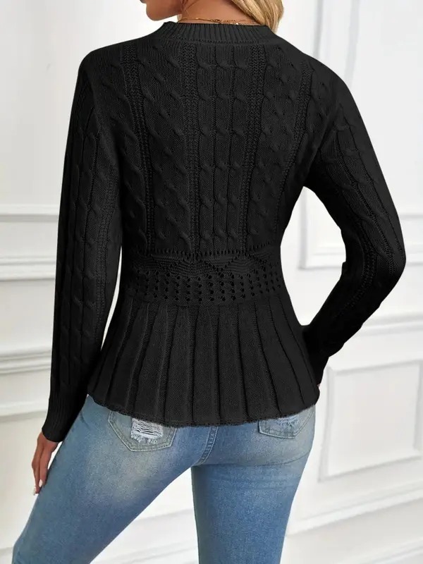 Women's Chunky Knit Crew Neck Long Sleeve Knit Top (Buy 2 Free Shipping)