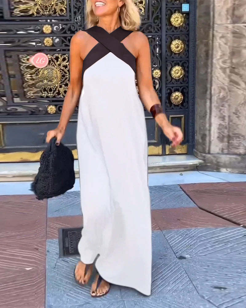 Women's Cross Halter Neck Sleeveless Stitching Dress (Buy 2 Free Shipping)