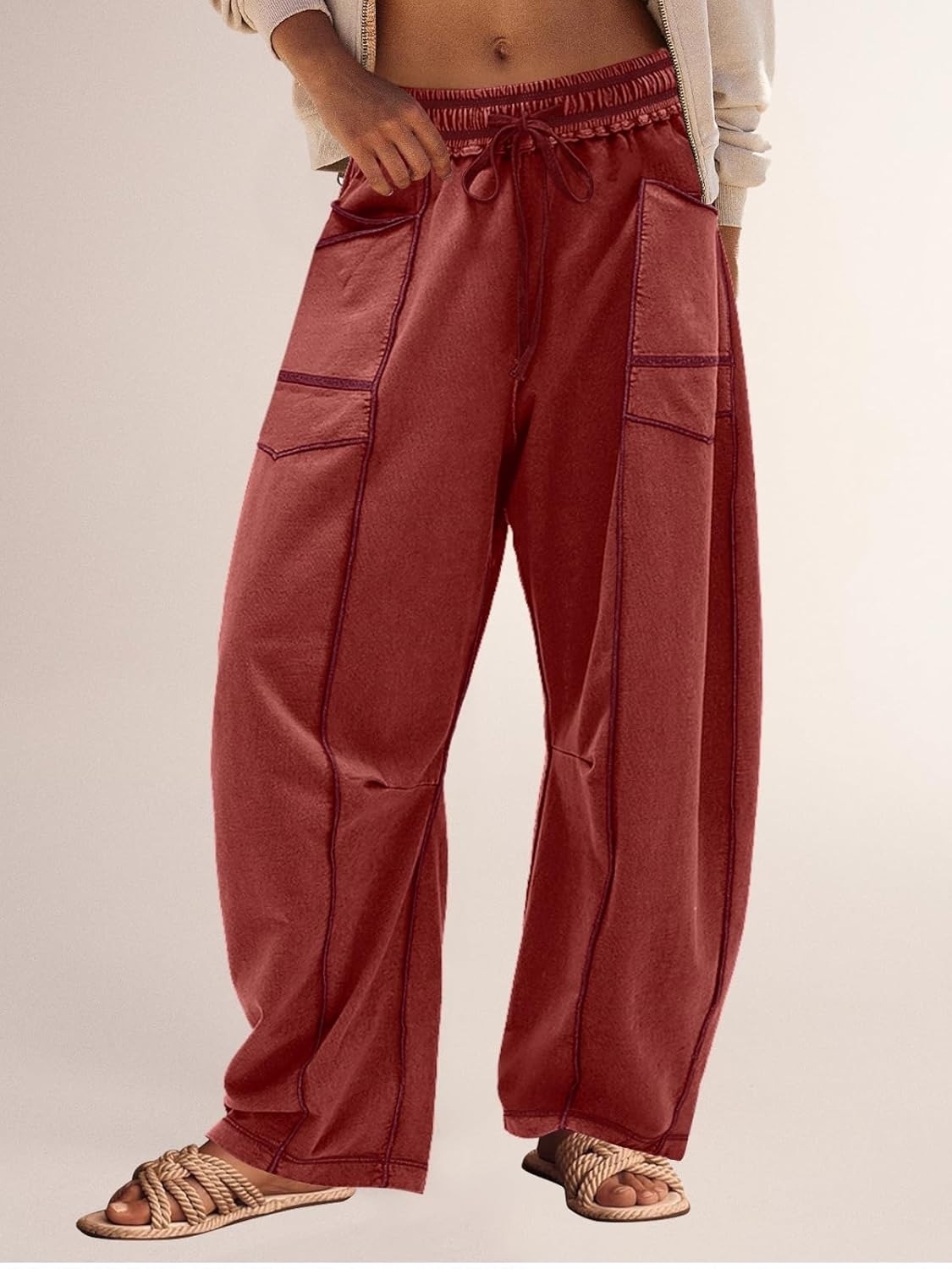 Women's High Waisted Drawstring Wide Leg Baggy Barrel Pants (Buy 2 Free Shipping)