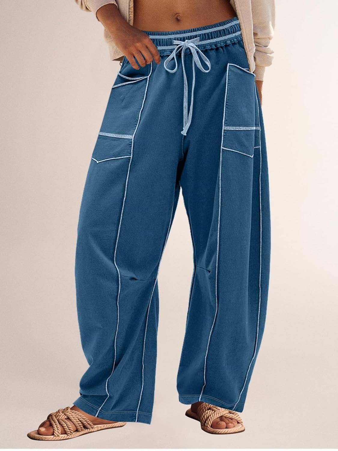 Women's High Waisted Drawstring Wide Leg Baggy Barrel Pants (Buy 2 Free Shipping)