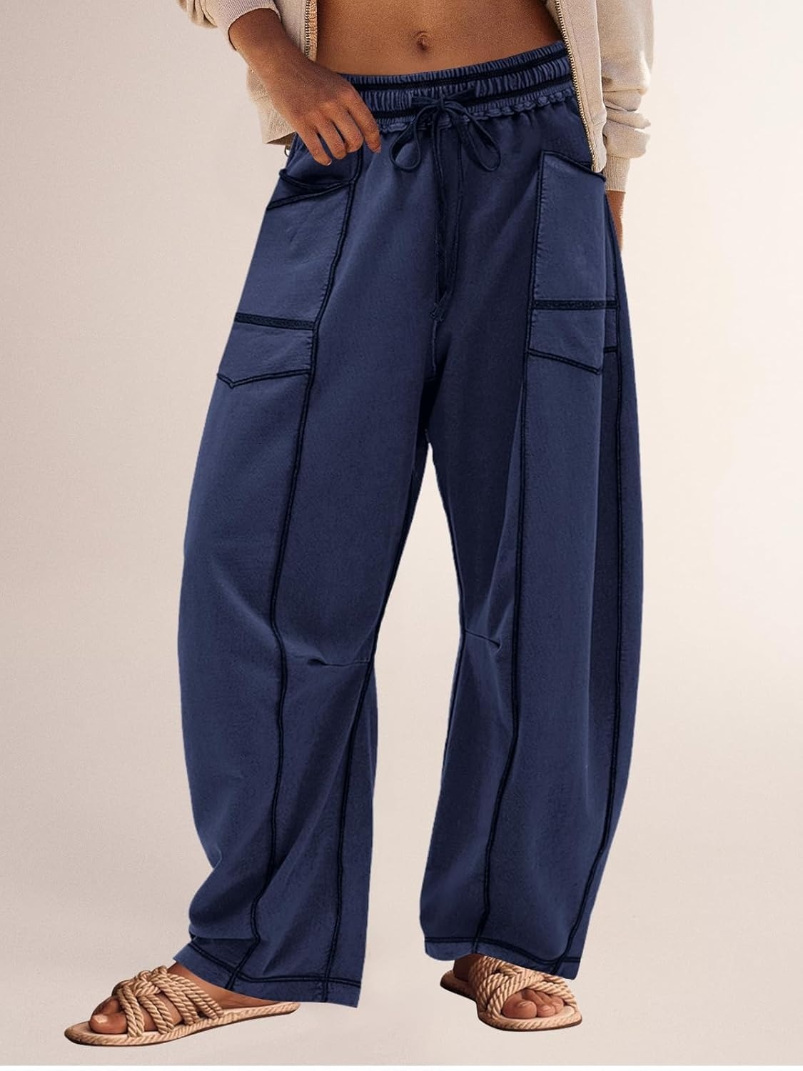Women's High Waisted Drawstring Wide Leg Baggy Barrel Pants (Buy 2 Free Shipping)