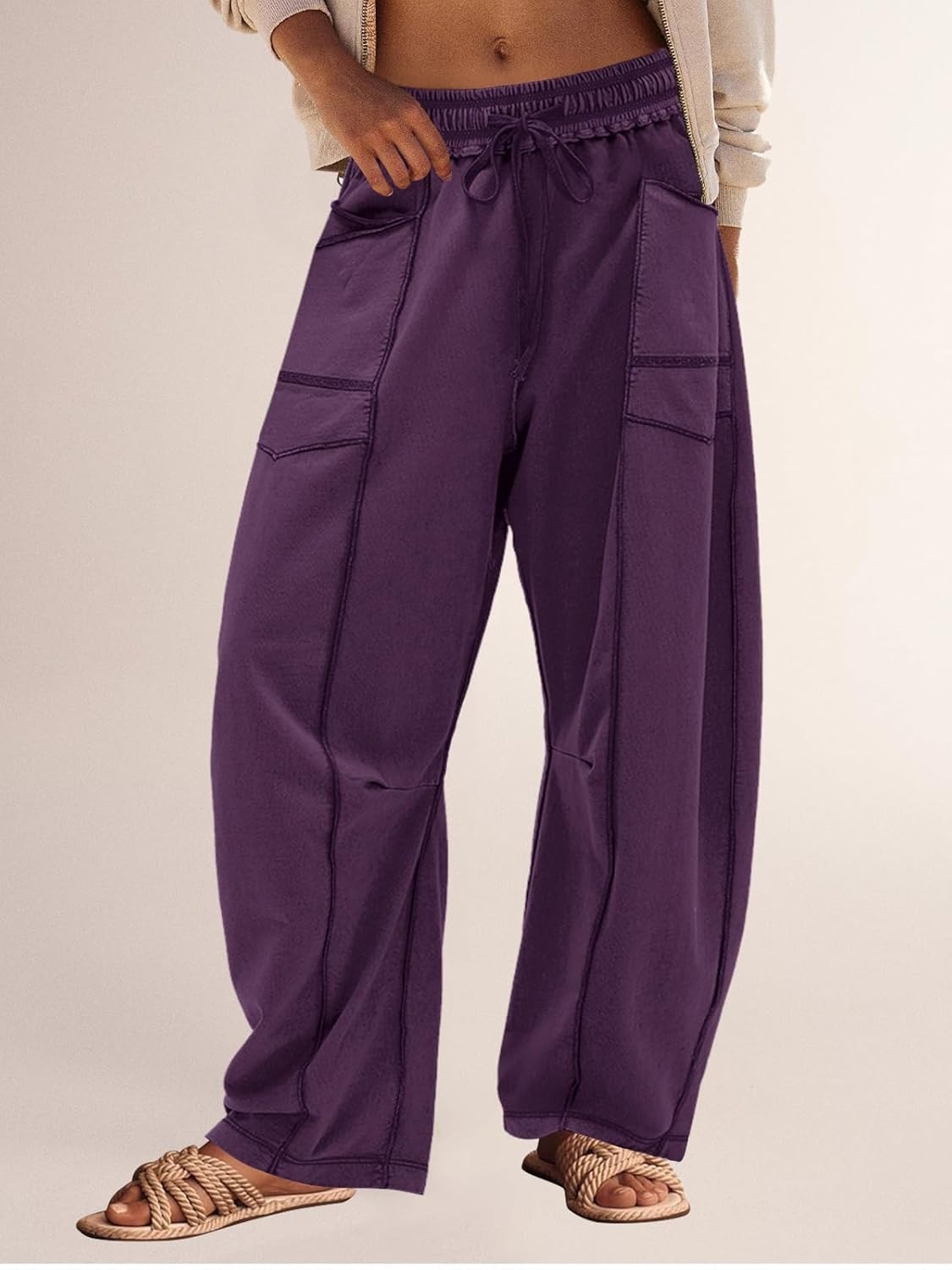 Women's High Waisted Drawstring Wide Leg Baggy Barrel Pants (Buy 2 Free Shipping)