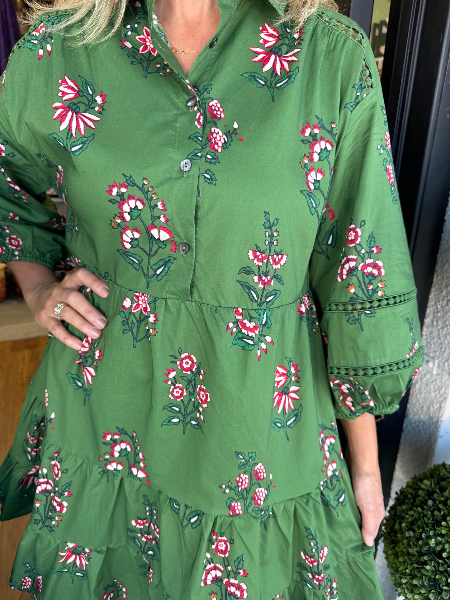 Tiered Floral Long Sleeve Bohemian Dress