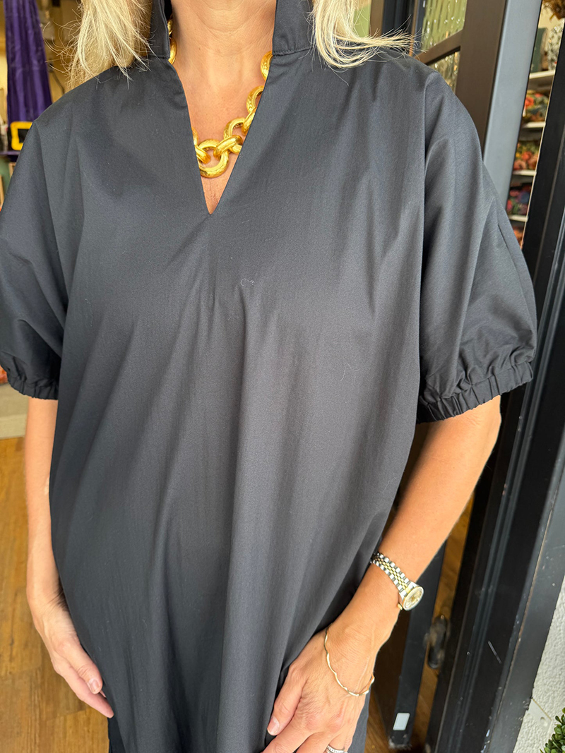 V-neck side slit puff sleeve short-sleeved long dress(BUY 2 FREE SHIPPING)