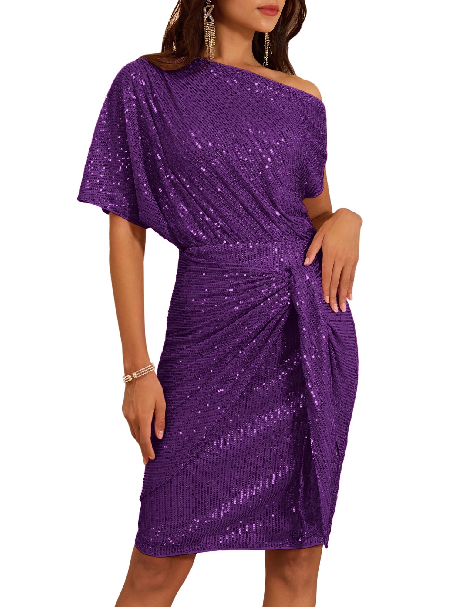 🔥HOT SALE🔥Women's One Shoulder Ruched Cocktail Bodycon Dress (BUY 2 FREE SHIPPING))