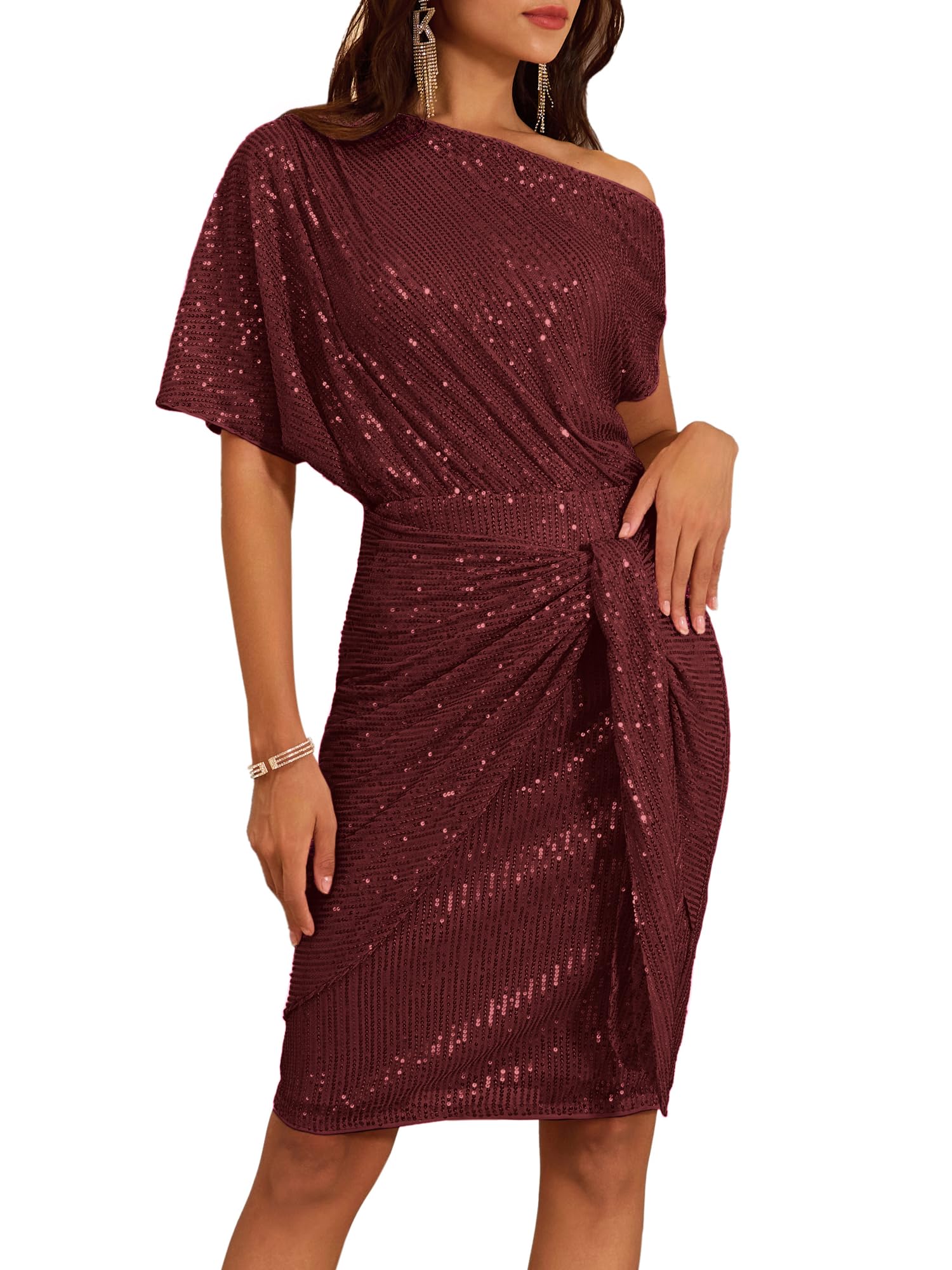 🔥HOT SALE🔥Women's One Shoulder Ruched Cocktail Bodycon Dress (BUY 2 FREE SHIPPING))