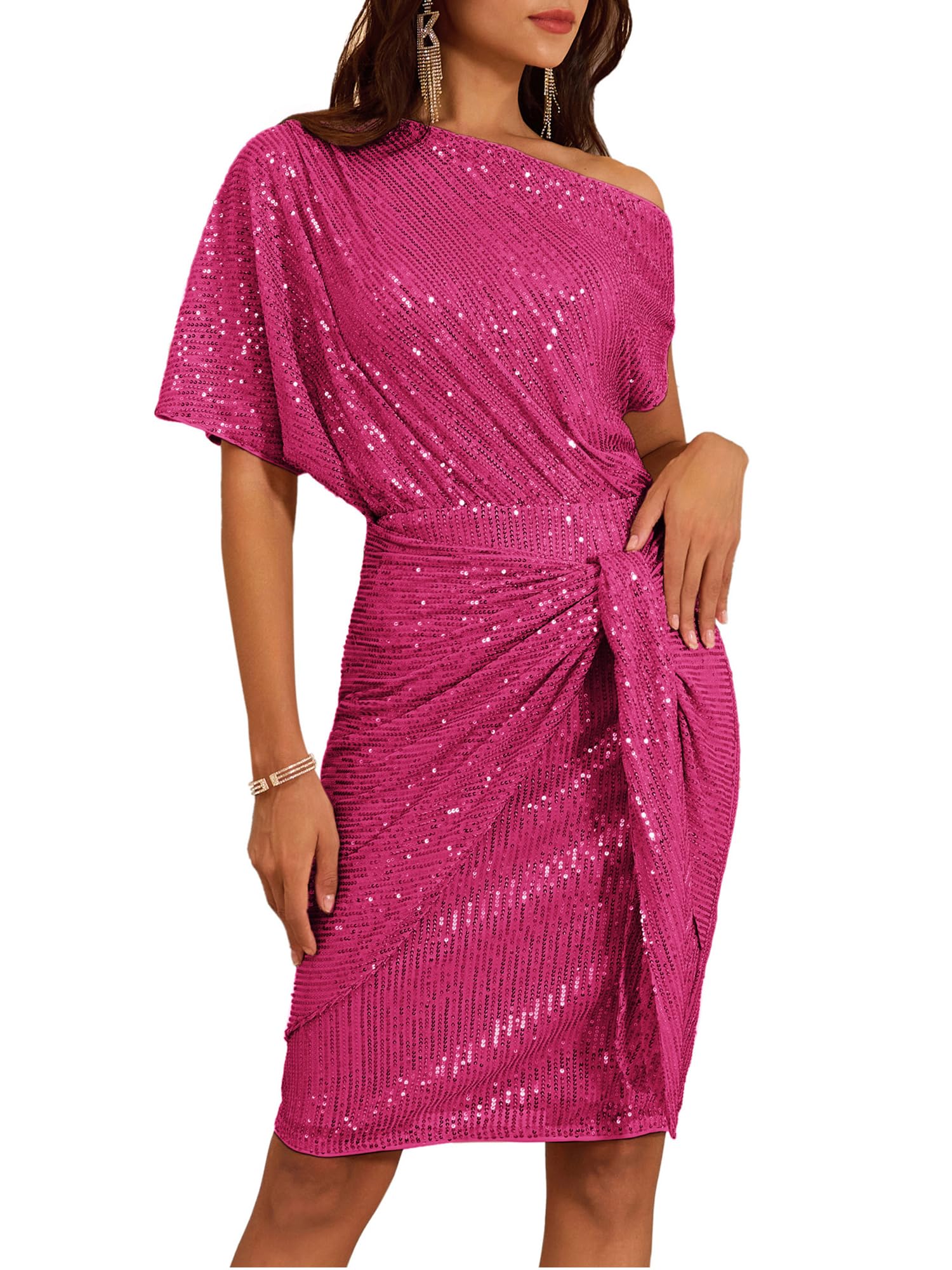 🔥HOT SALE🔥Women's One Shoulder Ruched Cocktail Bodycon Dress (BUY 2 FREE SHIPPING))