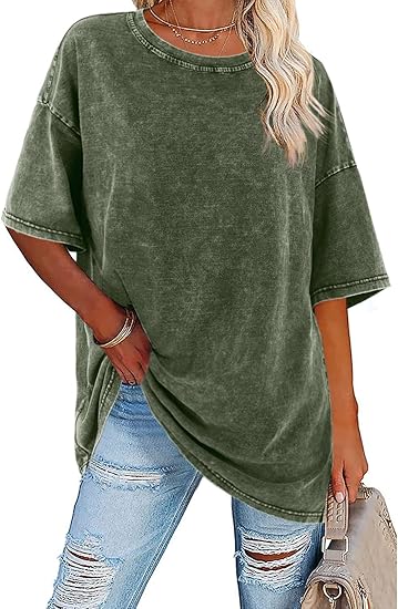 Women's Oversized Vintage Crew Neck Washed T-Shirt（BUY 3 FREE SHIPPING)