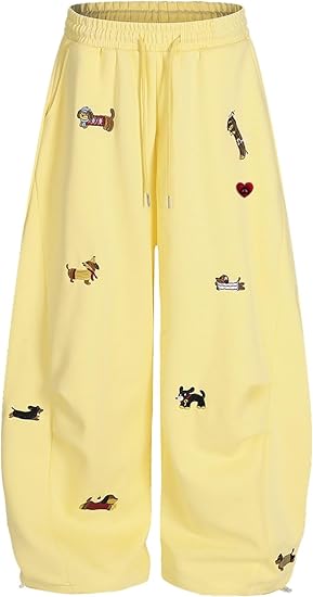 Embroidered puppy loose bucket casual elastic drawstring wide-leg sweatpants（BUY 2 FREE SHIPPING)