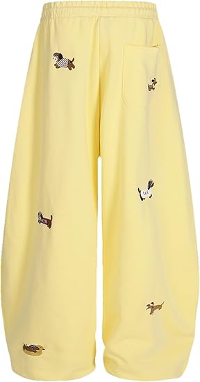 Embroidered puppy loose bucket casual elastic drawstring wide-leg sweatpants（BUY 2 FREE SHIPPING)