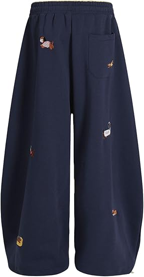 Embroidered puppy loose bucket casual elastic drawstring wide-leg sweatpants（BUY 2 FREE SHIPPING)