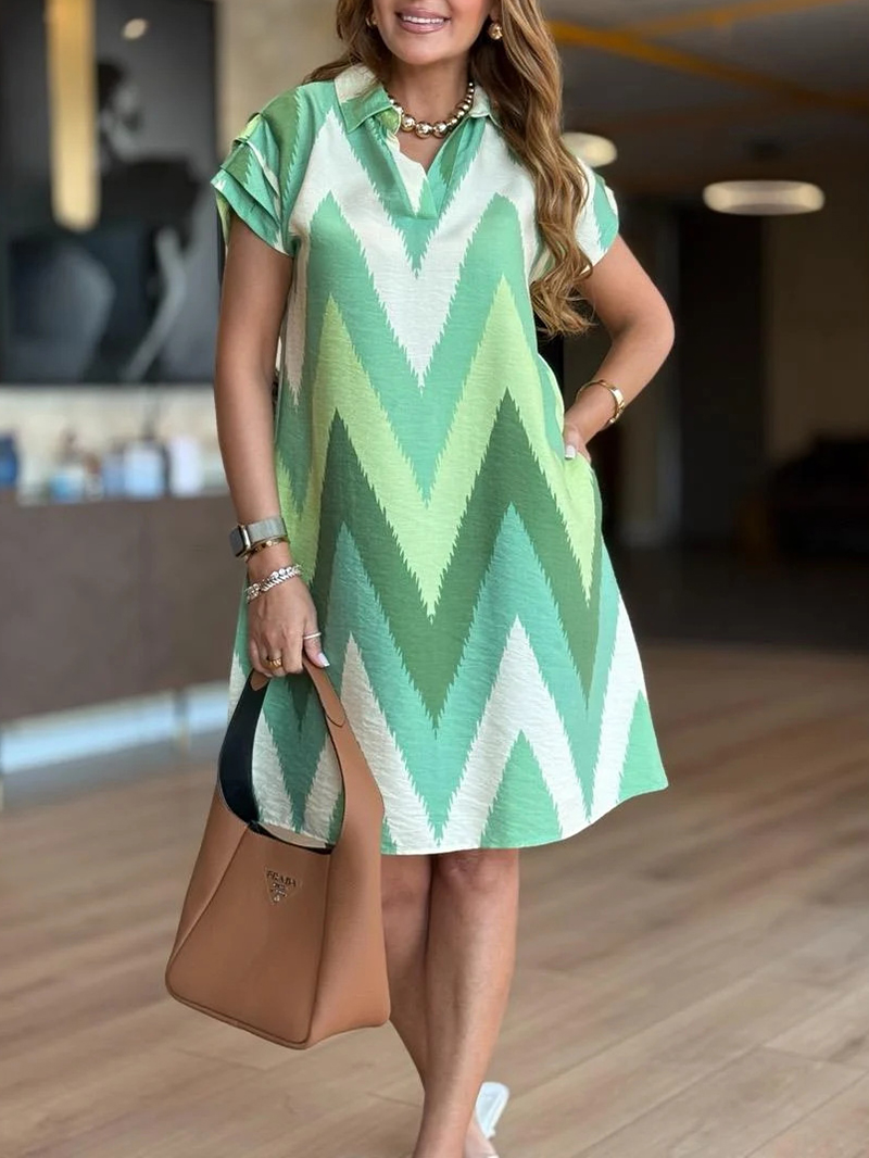 2025 New Fashionable Printed Loose Casual V-Neck Dress（BUY 2 FREE SHIPPING)