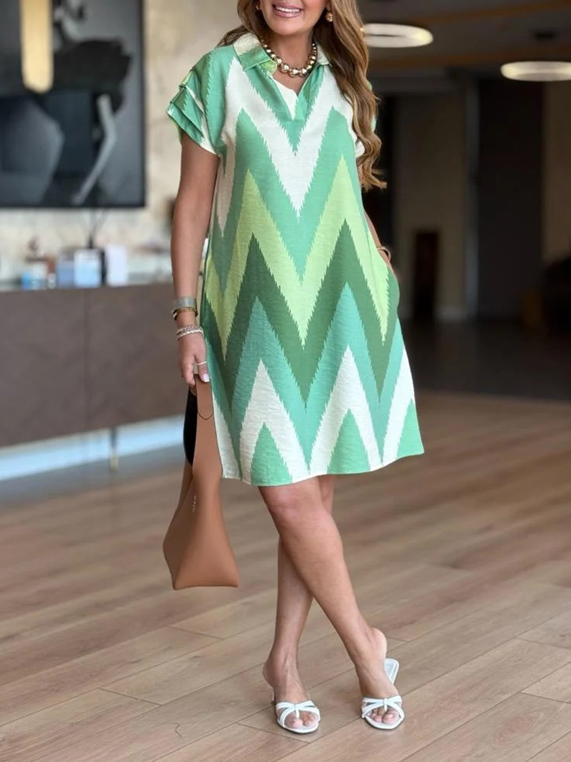 2025 New Fashionable Printed Loose Casual V-Neck Dress（BUY 2 FREE SHIPPING)