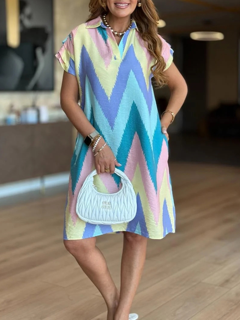 2025 New Fashionable Printed Loose Casual V-Neck Dress（BUY 2 FREE SHIPPING)