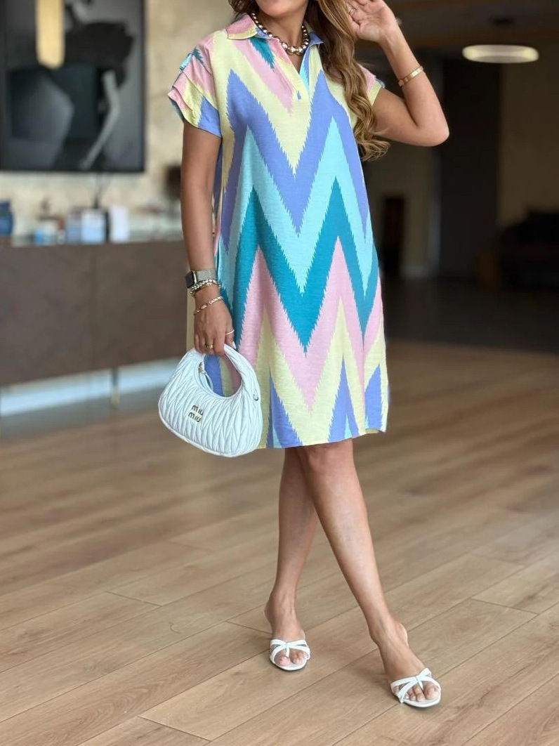 2025 New Fashionable Printed Loose Casual V-Neck Dress（BUY 2 FREE SHIPPING)